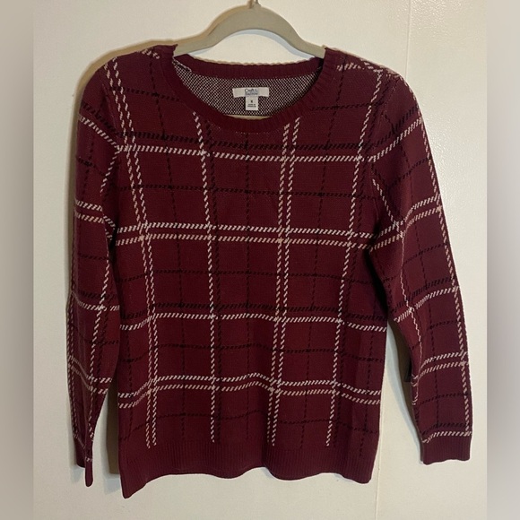 Croft & Barrow Women’s Sweater Window Pane Dark Red Burgundy Size Medium - Picture 1 of 6
